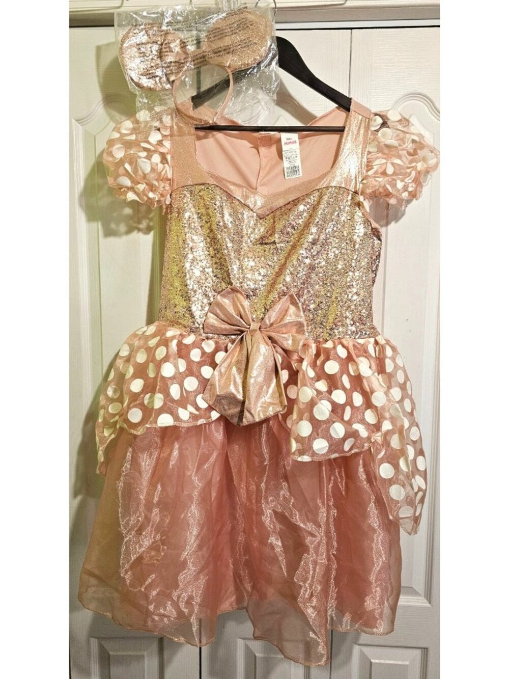 Minnie Mouse Rose Gold Costume Adult Plus Dress Ears Polka Dot Disney Junior XL